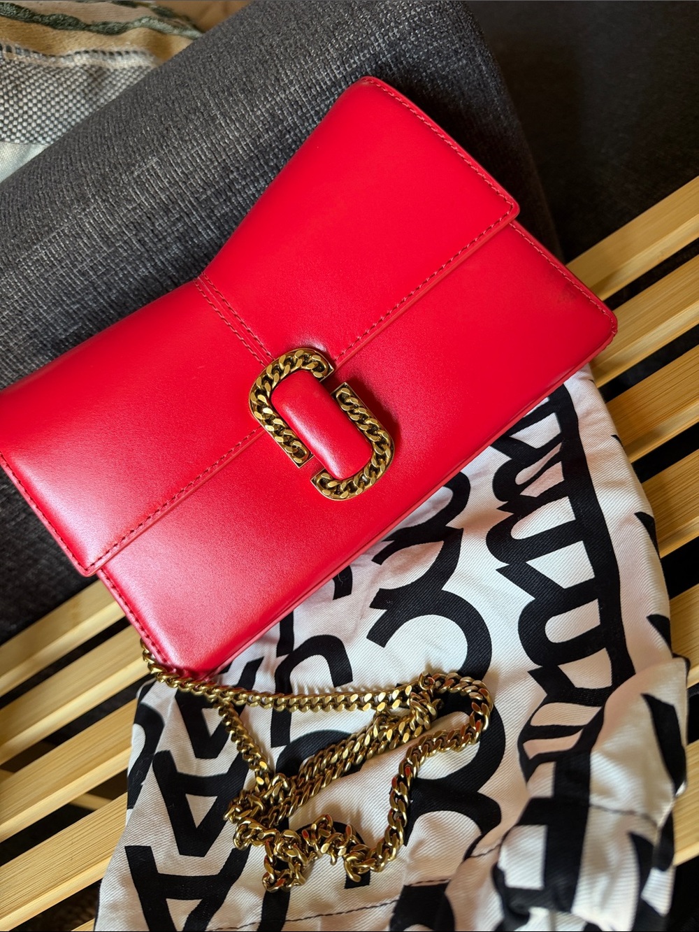 Marc Jacobs Red Leather Crossbody with Gold Chain Accent